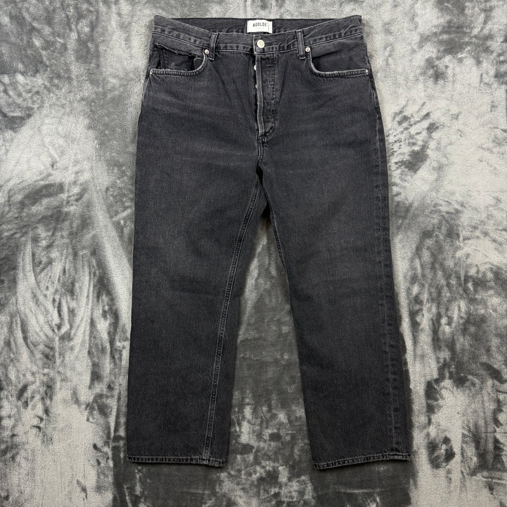 AGOLDE Ripley Straight Leg Jeans Mens 31x26 Black Faded Button Fly Cotton Denim